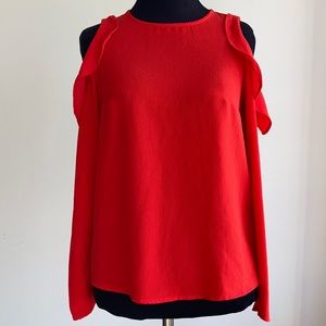 Red Blouse with Cold Shoulder